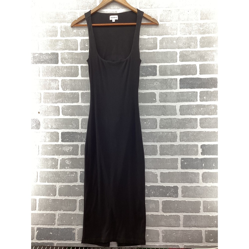 superdown Black Gail Ribbed Knit Open Back Midi Dress Scoop Neck Bodycon Medium